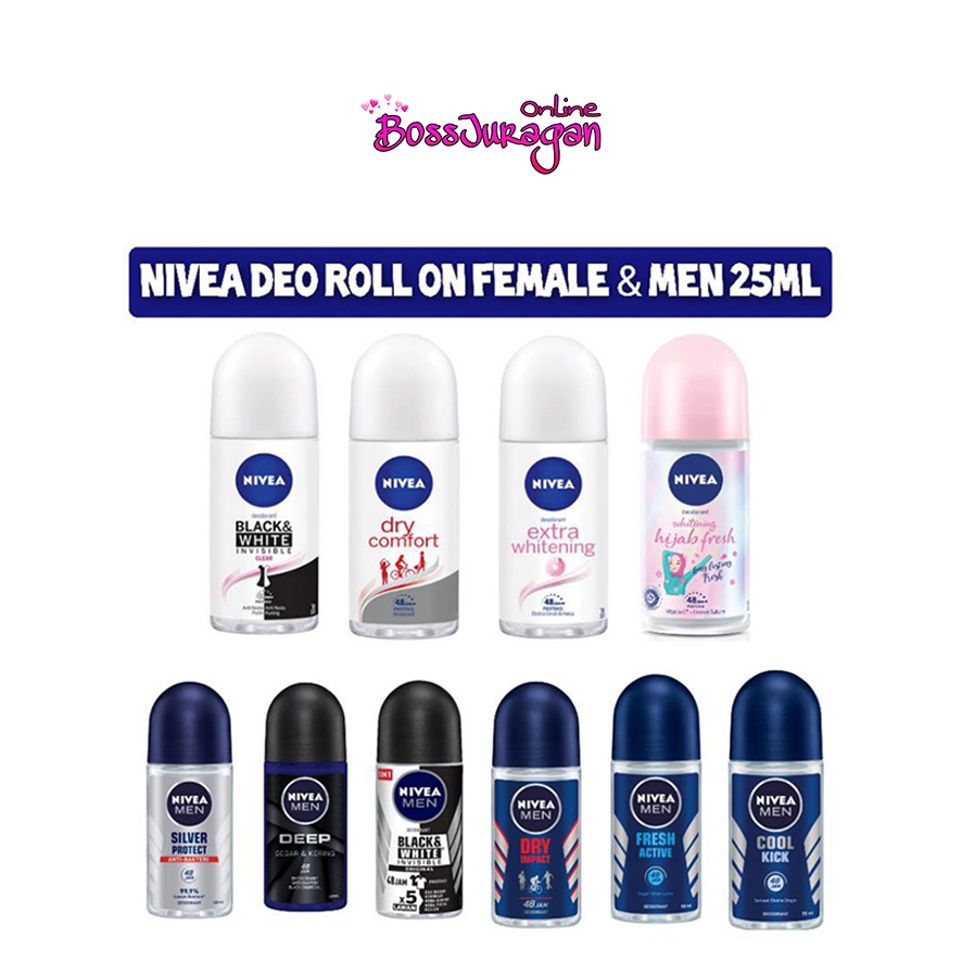 (BOSS) NIVEA Deodorant Roll On Men | Women | Black &amp; White | Whitening | Hijab Fresh | 25ml , 50ml