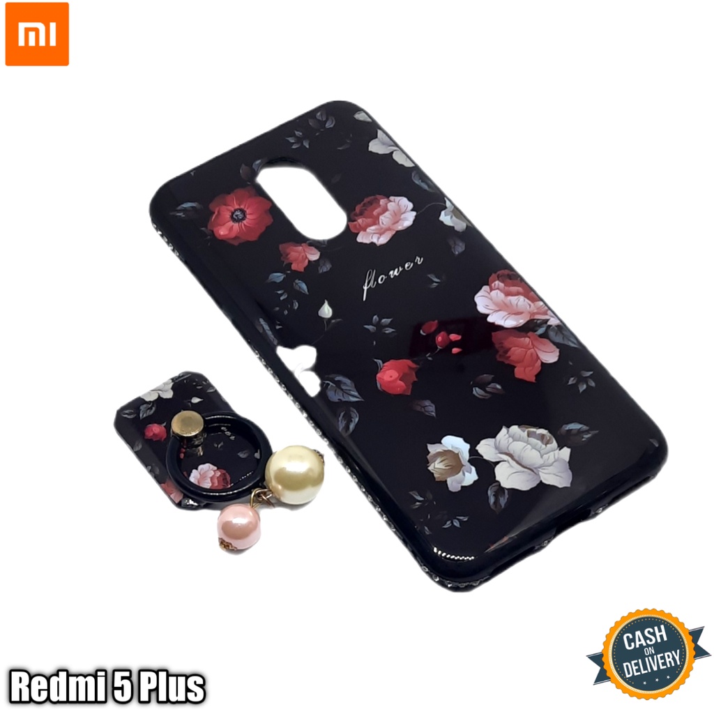 casing xiaomi redmi 5 plus case silikon motif bunga free ringstand cantik