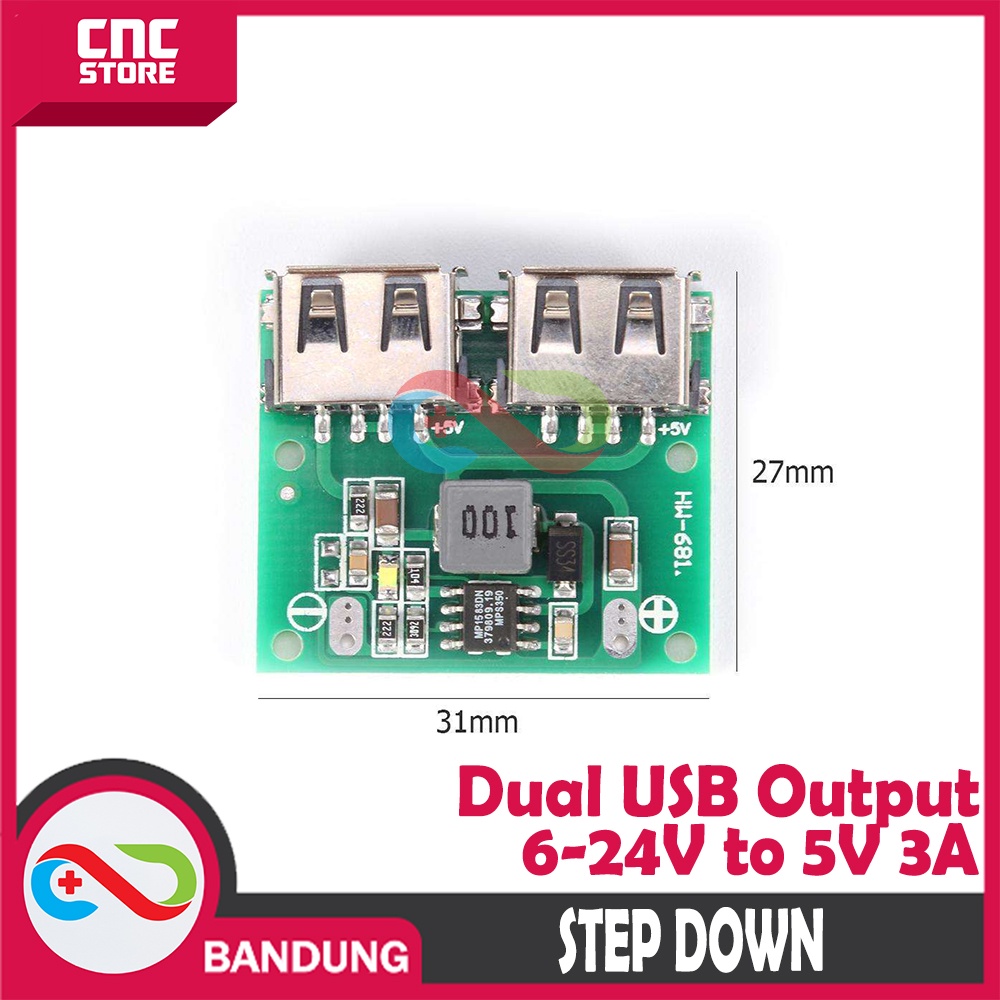 STEP DOWN DC DC 9V - 24V TO 5V 3A DUAL USB OUTPUT CHARGING MODULE