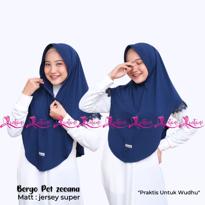 BERGO ZEENA QINTANI HIJAB BERGO ZARA RENDA WAHYU BU SHAFIRA HIJAB INSTAN RENDA BERGO POLOS JERSEY SUPER PREMIUM KERUDUNG ZIPPER-Navy [ZEENA]