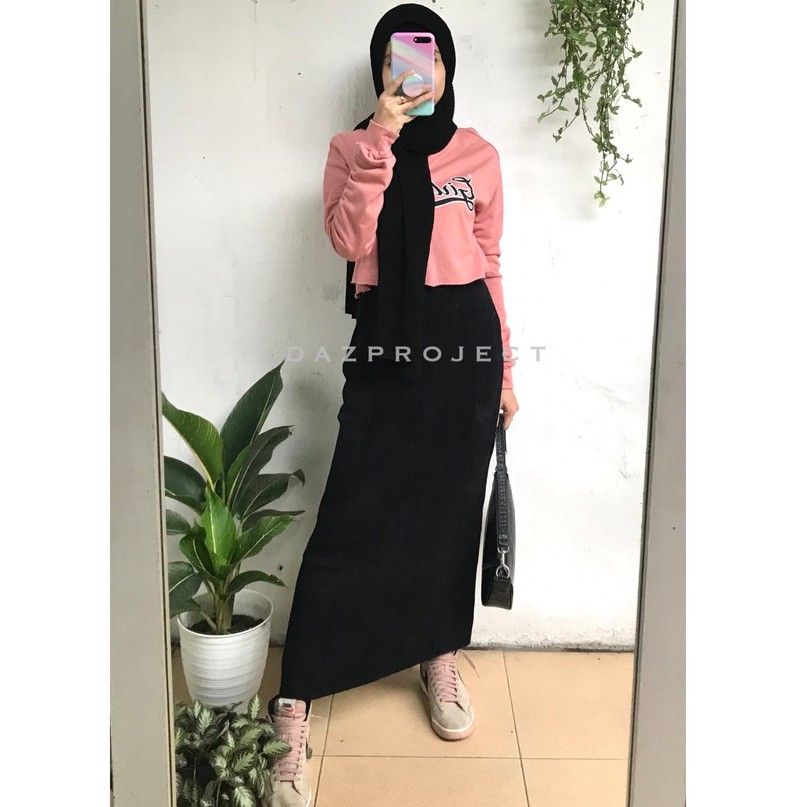 Rok knit span Rok Polos span Rok size Standart &amp; Rok Jumbo rajut hitam premium by DAZPROJECT rok kerja