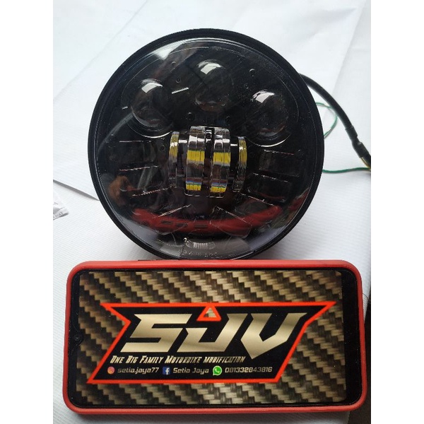 LAMPU DEPAN LED 16 LED 5'75 INCHI SENJA BIRU PUTIH + SEIN PNP CB GL MP TIGER L2G VAN VAN Y2L TERMURAH