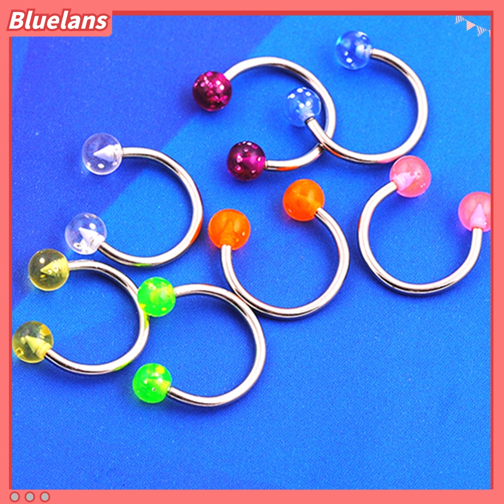 Bluelans 7Pcs 16G Stainless Steel Earring Nose Lip Nipple Circular Barbell Horseshoe Ring