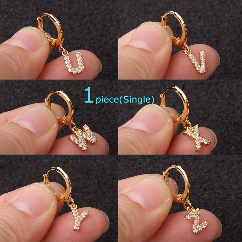 1piece U-Z English Letter Dange Hoop Earrings Pinna Lobe Piercing 9mm Copper with Zircon