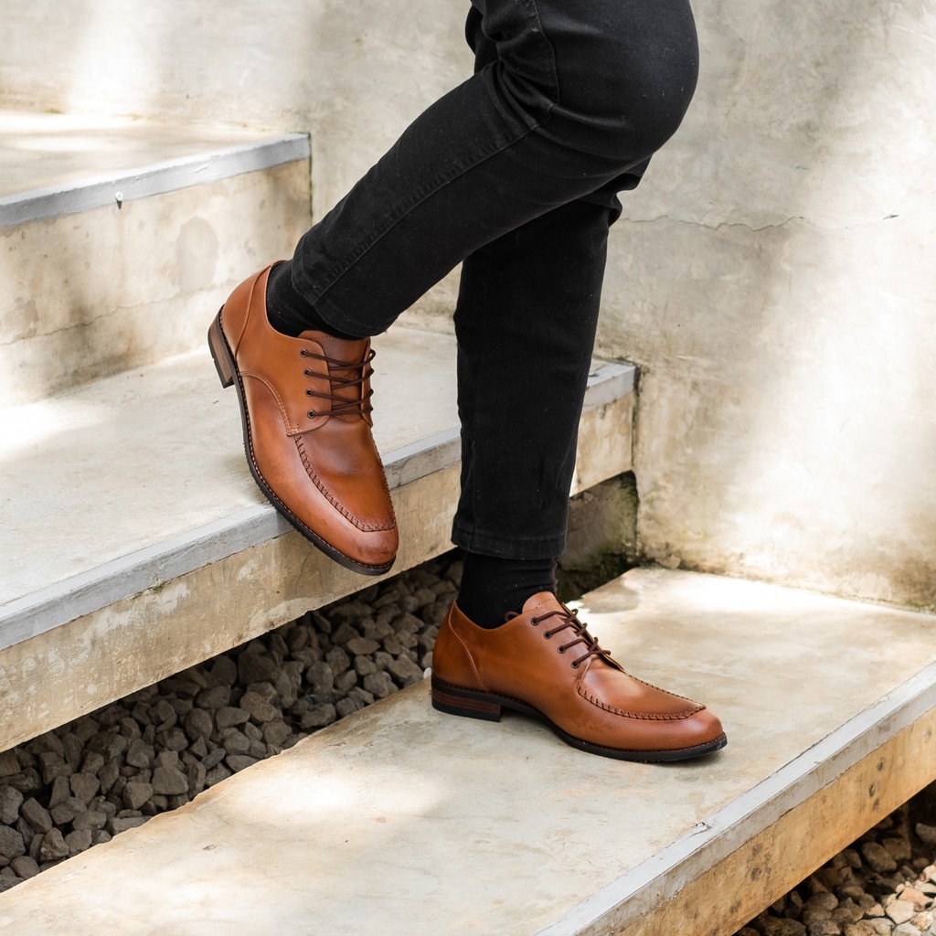 Seffield Brown | Sepatu Kulit Asli Coklat  Pria Casual Kerja Cowok Kantor Pantofel | Lvnatica x FORIND