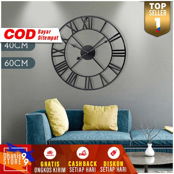 Jam Dinding Bulat Quartz Creative Model Vintage Jamdinding Dekorasi Ruangan Rumah Kamar Tidur 60cm