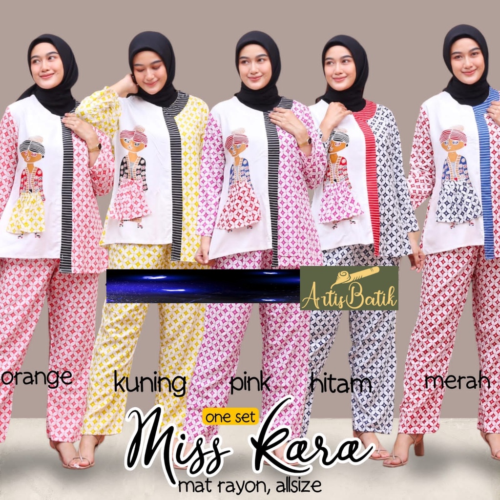 SETCEL ONE SET MISS KARA SETELAN CELANA PANJANG PAJAMAS LD 110  JUMBO CELANA PANJANG BATIK CAP ONE L