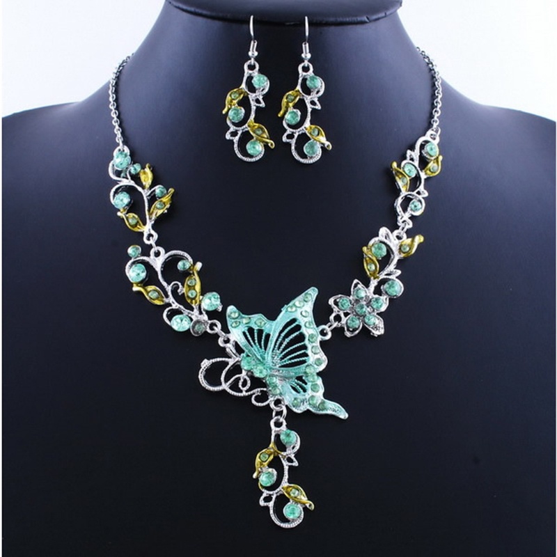 SIY  Hot Elegant Butterfly Flower Rhinestone Pendant Necklace Earrings Jewelry Set