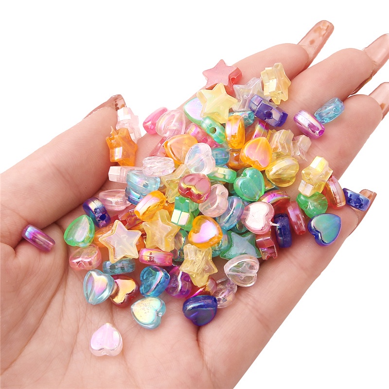 100pcs/Bag Acrylic Coated Beads Five-pointed Star And Peach Heart For Charms Bracelet Necklace For Jewelry Making DIY