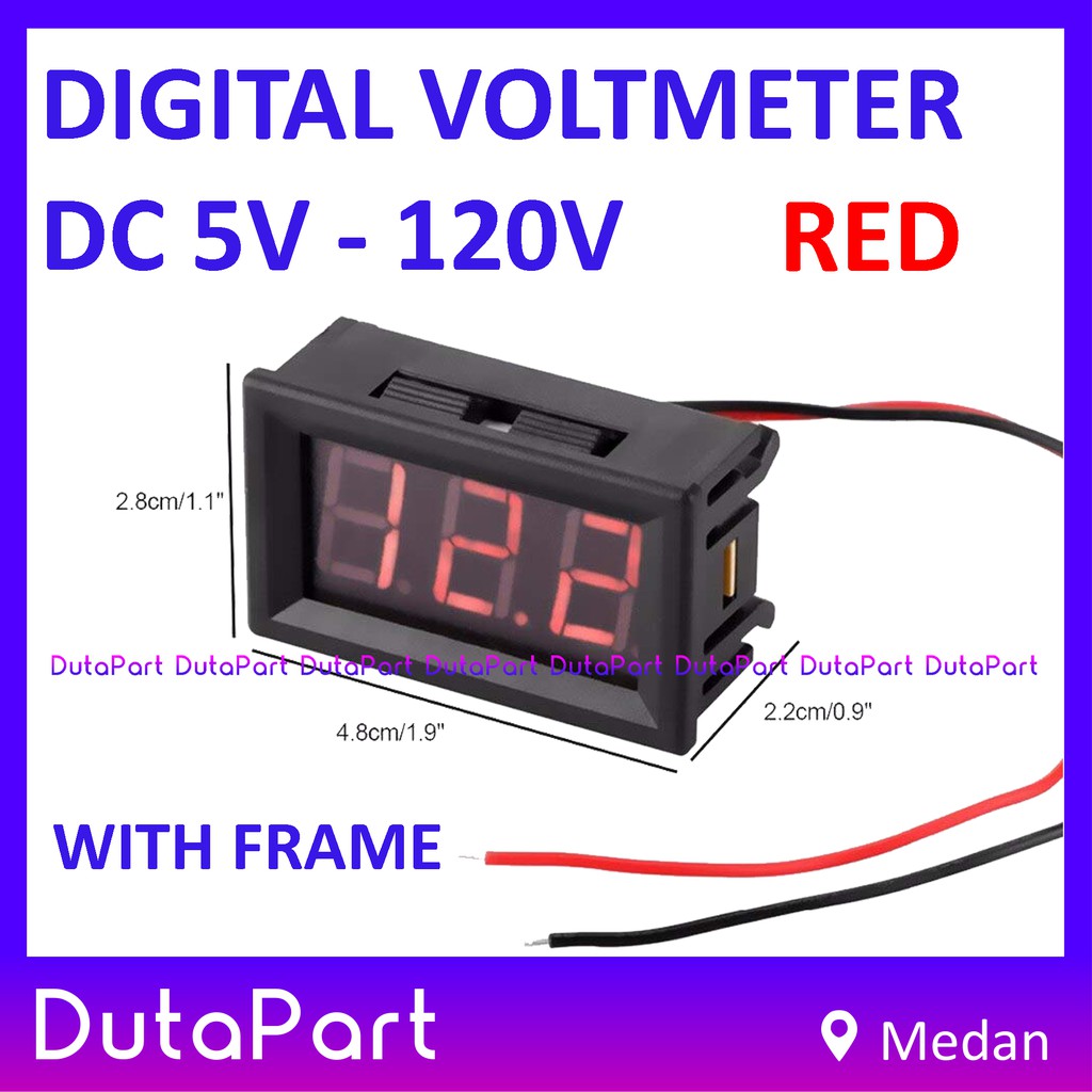 Digital Voltmeter DC 5V-120V 0.56&quot; Red Merah 2 Wire + Frame Volt Meter