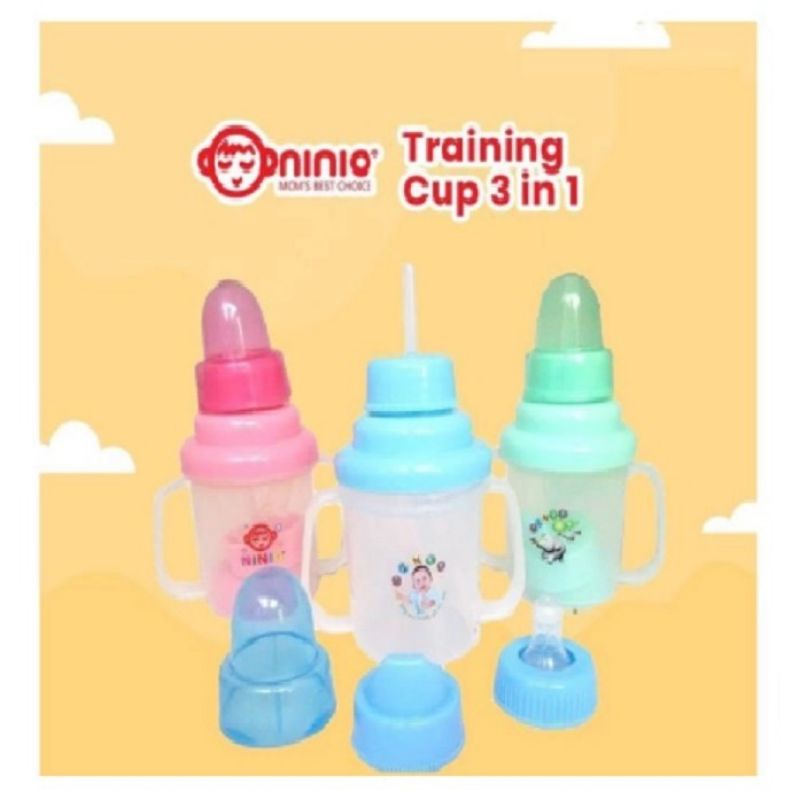 F-338 BOTOL MINUM BAYI TRAINING CUP NINIO 3 IN 1 BPA FREE