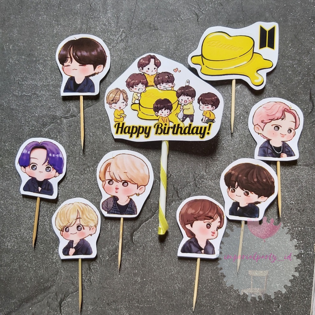 Cake Cupcake Topper Tusukan Kue Happy Birthday BTS Butter Army