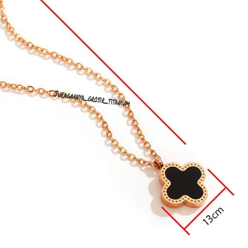 Kalung Titanium Rantai Berdaun empat dua sisi warna JGT05P perhiasan fashion Korea anti karat&amp;anti luntur