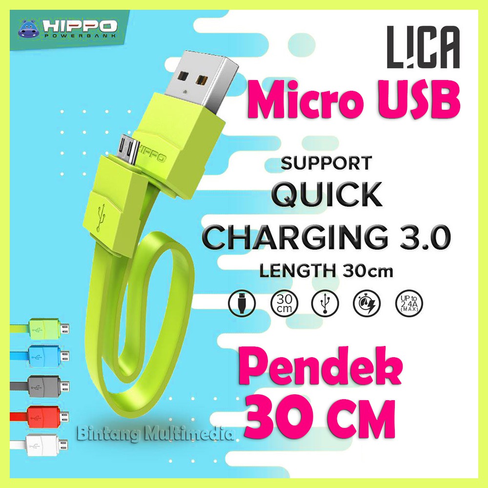 Jual Kabel HIPPO Lica Micro USB 30cm Quick Charger Data HP QC 3.0 Fast