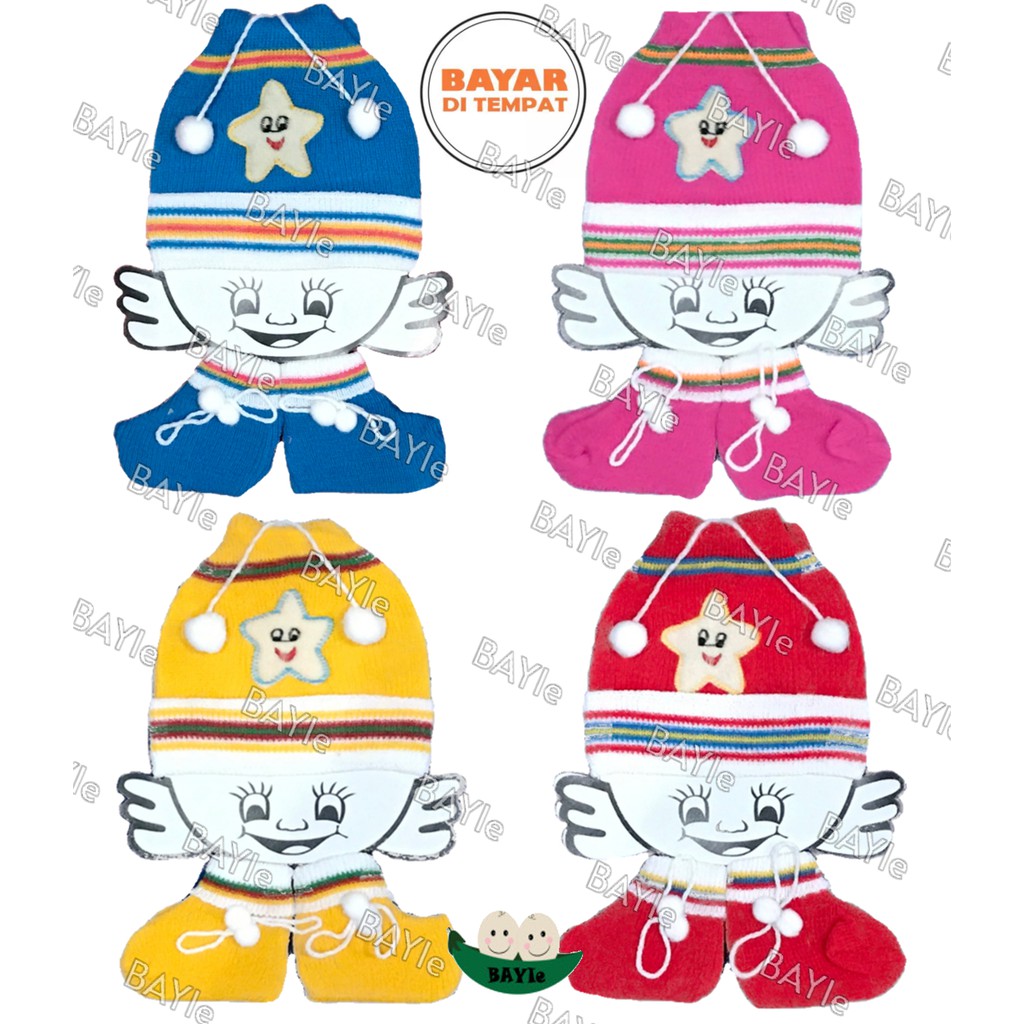 BAYIe - Set Topi Dan Kaos Kaki Bayi  Rajut / Siet New Born Hat &amp; Socks Baby