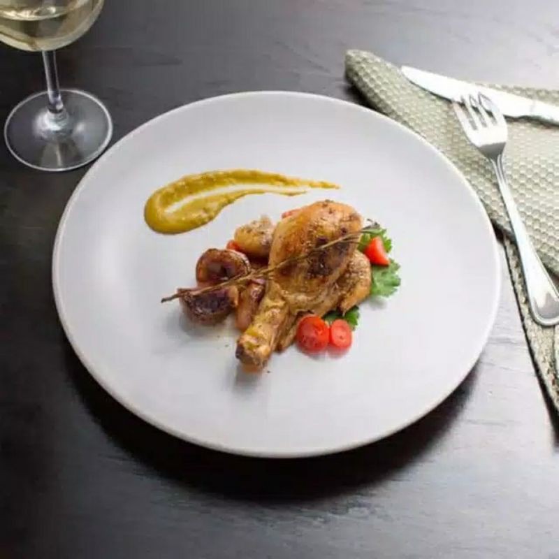 PIRING MAKAN KERAMIK MURAH / SALAD PLATE RUSTIC ukuran 21cm-Putih Polos