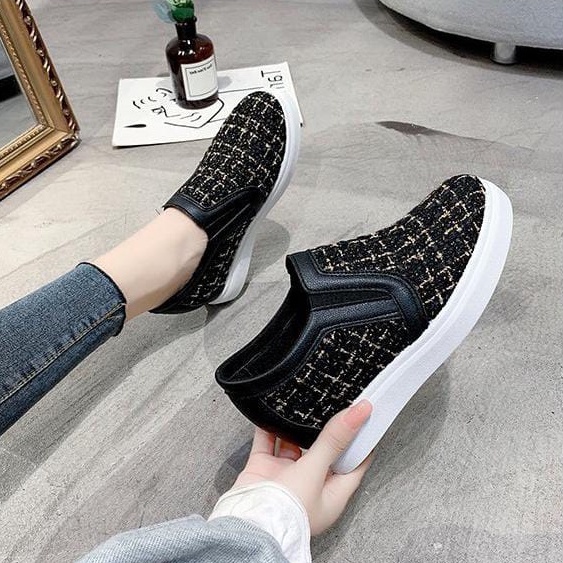 TBIG [COD] Sepatu Slip On Wedges Merry Shoes Wanita Sepatu Korea Style Sekolah Kuliah