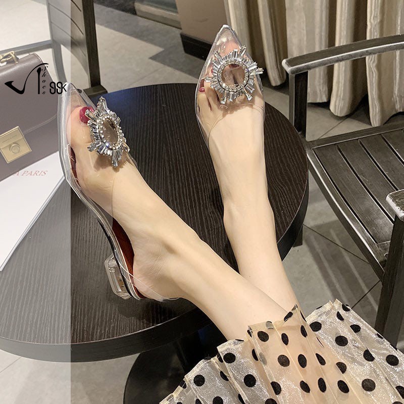 Glass Silver Mirror Transparent PVC Flat Shoes 5049 (Size 35-39)