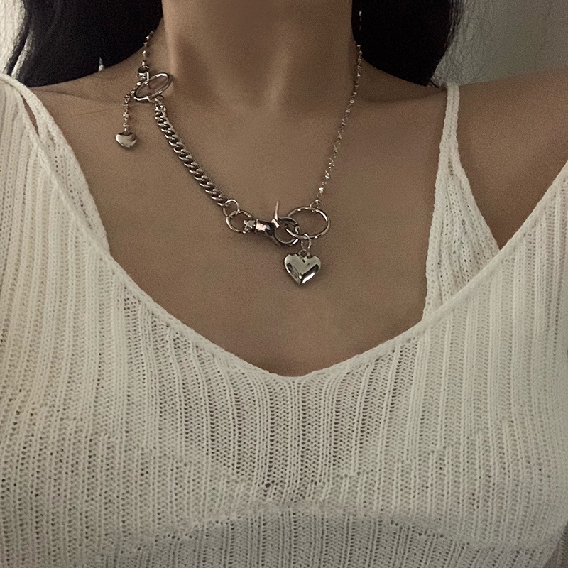 Kalung Rantai Desain Hati Gaya Korea Harajuku