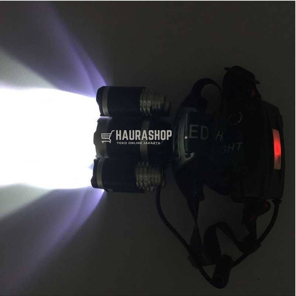 Paket Senter Kepala 5 LED Cas Super Terang XM-L T6 + 4XPE 40000 Lumens Headlamp Full Set 5 LED