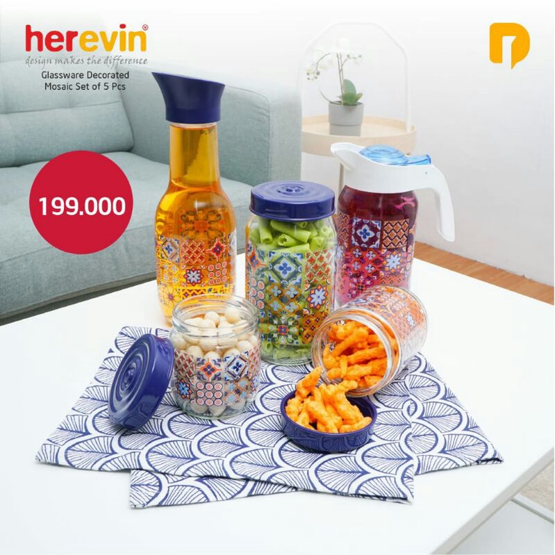 Jual Herevin Glassware Decorated Mosaic Set of 5 Pcs Shopee Indonesia
