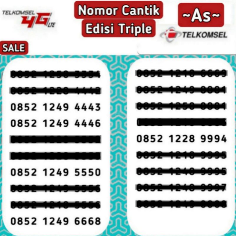 Nomor Cantik Kartu Perdana Telkomsel AS Seri Triple 0852-0823