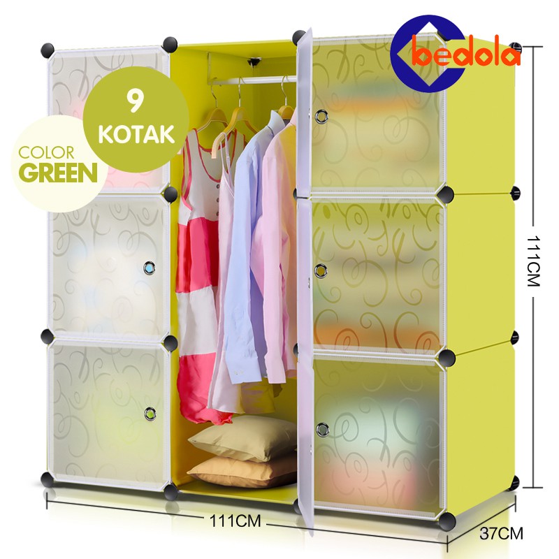 Bedola Lemari pakaian plastik portable rak serbaguna susun lemari baju 9 Pintu/kotak