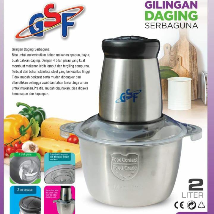 BLENDER DAGING STAINLESS / BLENDER DAGING CHOPPER HAN BLENDER PRESS 2L BAJA TAHAN KARAT SERBAGUNA MULTIFUNGSI / BLENDER DAGING STAINLESS GSF MULTIFUNGSI 2L G-3802 / GSF G3802 / GSF G 3802