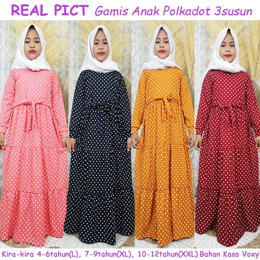 Carlina - Gamis Anak Polkadot Onde 3 Tingkat Susun 4-13 Tahun Kids Perempuan Dress Maxy