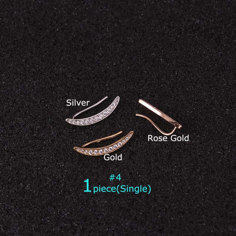 1piece Copper Zircon Ear Cartilage Tragus Lobe Piercing Crawlers Flower Leaf Gecko Earring