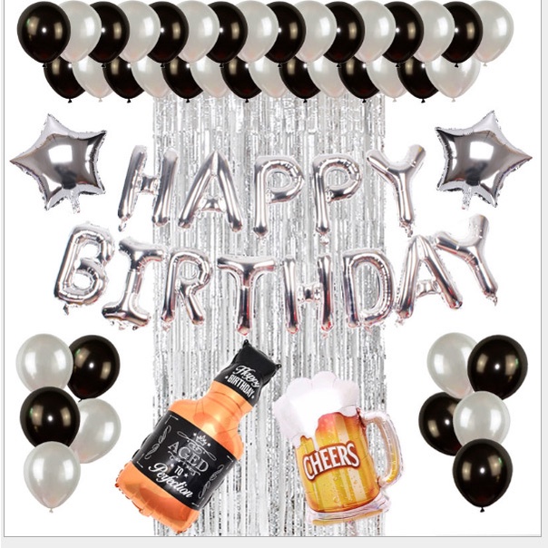 BALON FOIL HAPPY BIRTHDAY SET BINTANG CROWN TIRAI GOLD BALON PUTIH