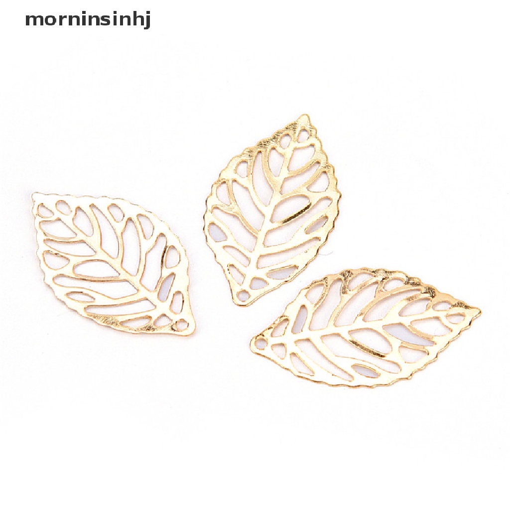 50pcs Liontin Daun Mornin Hollow Bahan Metal Untuk Membuat Perhiasan Diy