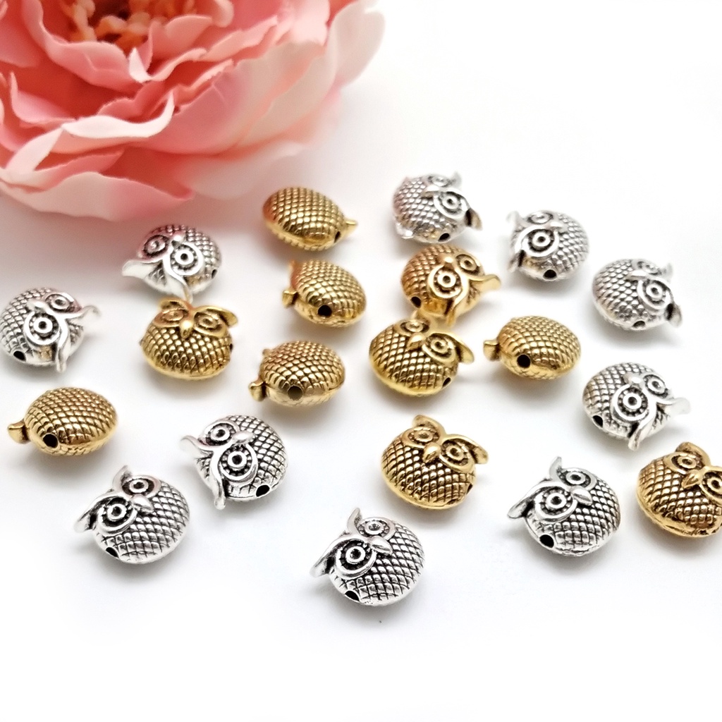 10 Pcs 13X13 Mm Vintage Logam Pesona Kepala Burung Hantu Spacer Beads Zinc Alloy Beads Untuk DIY Perhiasan Temuan Kerajinan Pembuatan Gelang