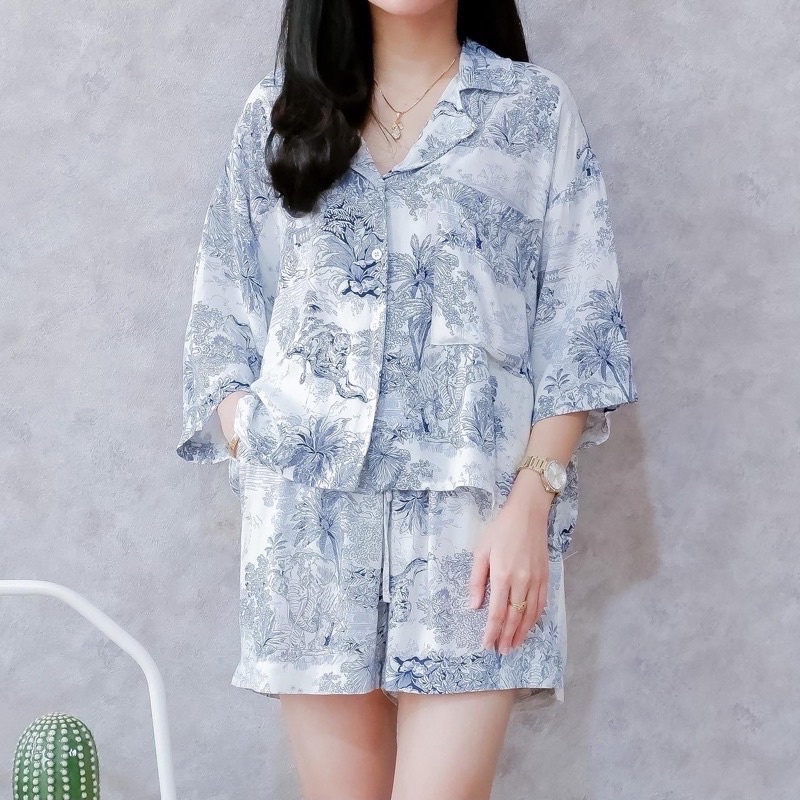 Setelan Celana Pendek Rayon Set Dior Oneset Print