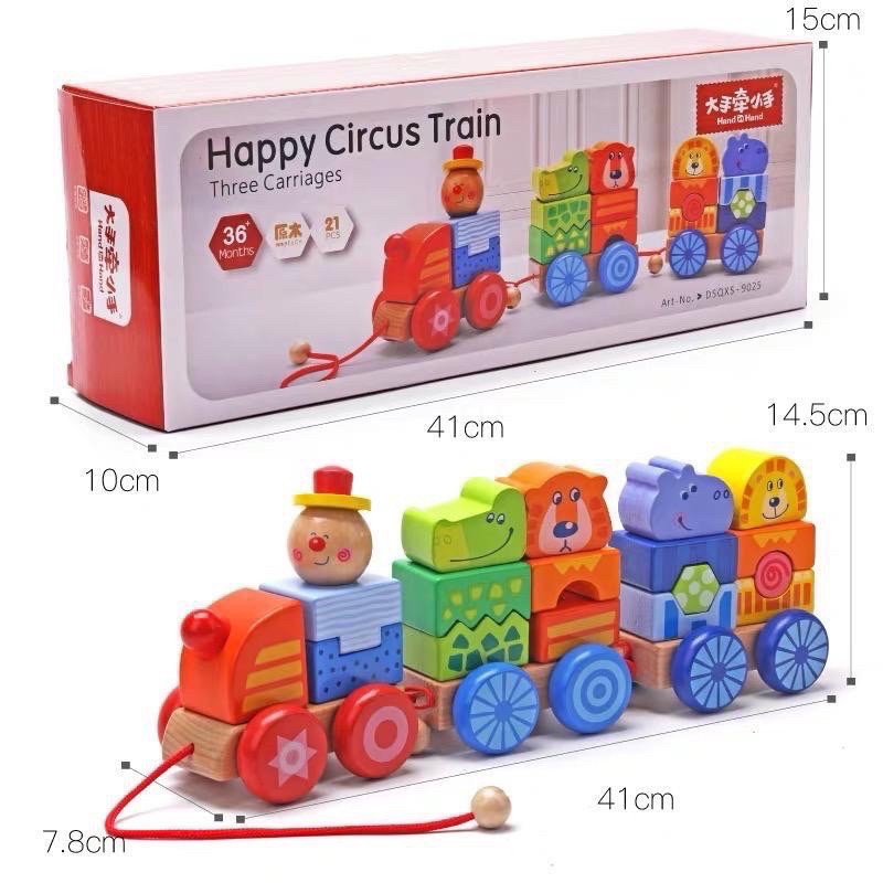 happy circus trains blocks baby bright wooden blocks mainan balok kayu anak- kado anak - hadiah anak