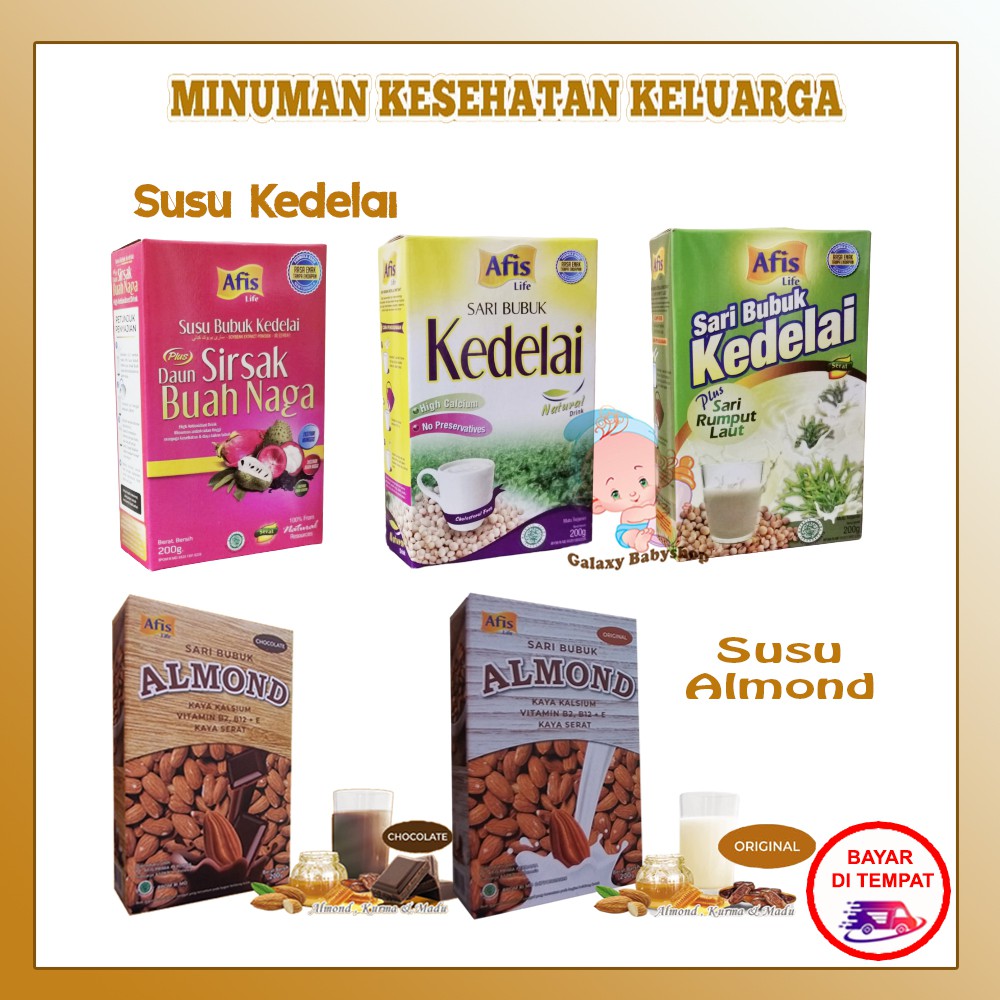 

❤ GB ❤ [ PROMO BUY 3 GET 1 FREE ] Afis Life Susu Kedelai | Susu Almond untuk Umum Anak Anak sampai Dewasa | Susu Keluarga 200 Gram