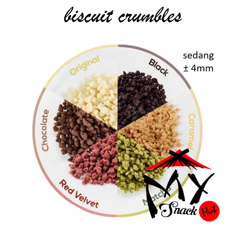 CRUMBLE 250GR - LA KREIVA MERAH PUTIH COKELAT COKLAT DARK KARAMEL GREEN TEA TOPPING REMAHAN BISKUIT HALAL MUI