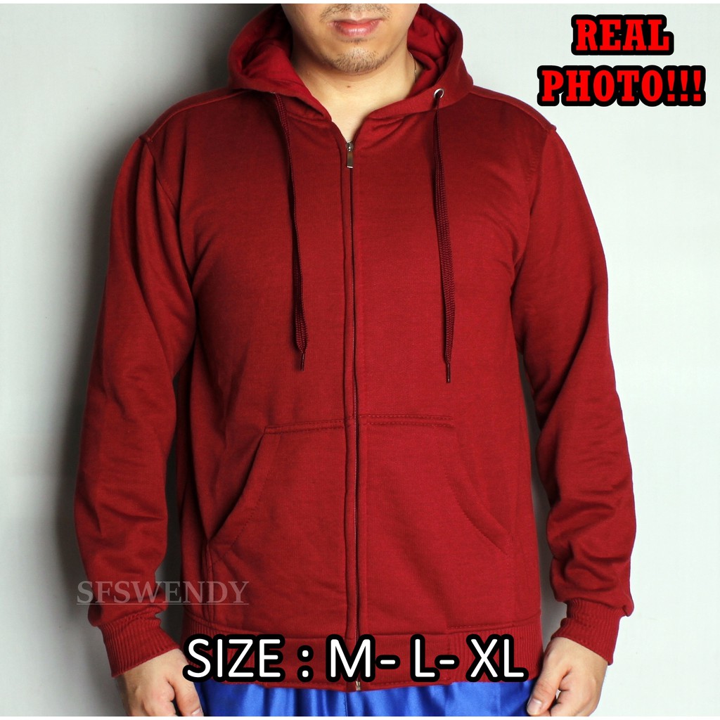 PRODUK TERLARIS !!! Jaket Hoodie Zipper pria Merah Maroon Red Cotton Premium Original