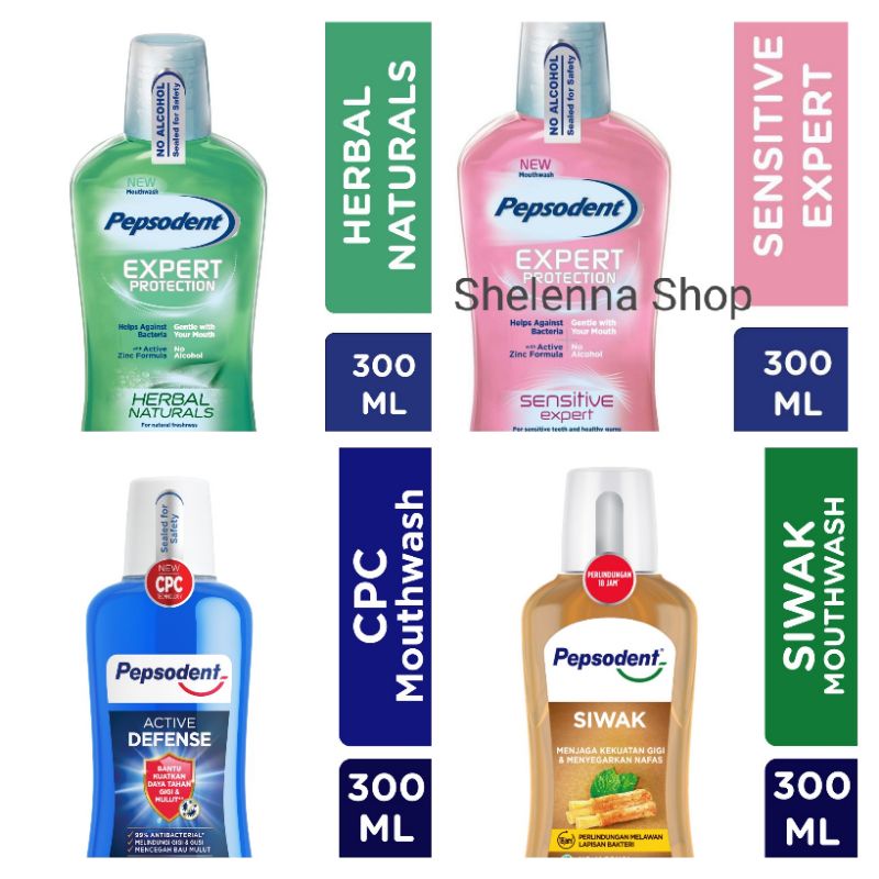 Pepsodent Mouthwash Active Defense Siwak Sensitif Natural Obat Kumur  300ml