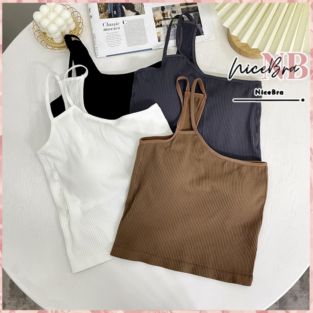 Nicebra Tanktop Terbaru Asimetris One Shoulder Atasan Wanita Crop Korean Look Double Tali Kecil 1094