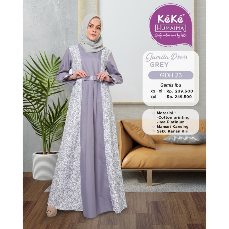 Gamis Terbaru Keke Humaima Gamila Dress GDH 23 Grey Size M