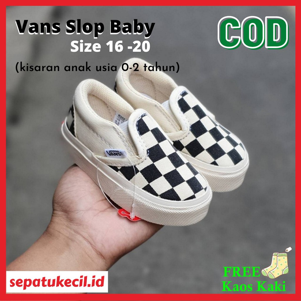 Sepatu Bayi Vans Baby Slip On Catur Cream Size 16 20