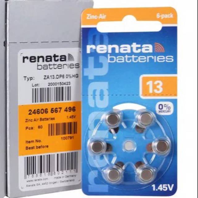 Baterai A13 / AG5 / LR754 / PR48/ LR754H Hearing Aid Battery Tersedia Merk Renata PowerOne dan Zenipower Baterei Spesialis Alat Bantu Dengar