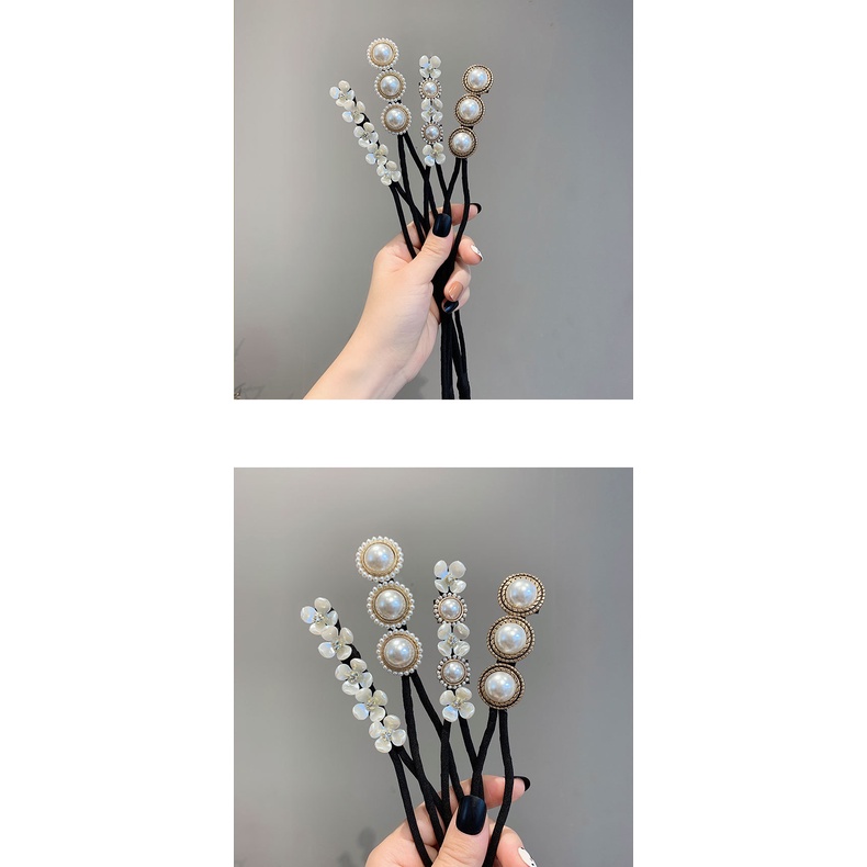 OVERFLOWS.ID Ikat Rambut Jepirtan Rambut Sanggul Hair Bun Tie Kawat Jepit Korea Retro Elegant Pearl Flower Hair Rope