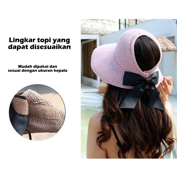 Topi Pantai Wanita Pelindung Sinar Matahari Import Rajut Sun Visor Hat Premium Quality ZT