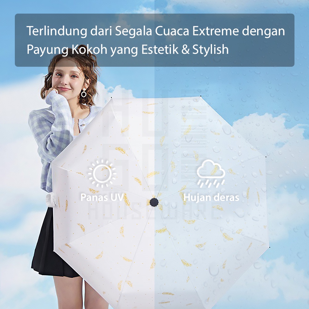 HUGO Payung Lipat Otomatis Buka Tutup Anti UV Protection Motif Feather Premium Quality