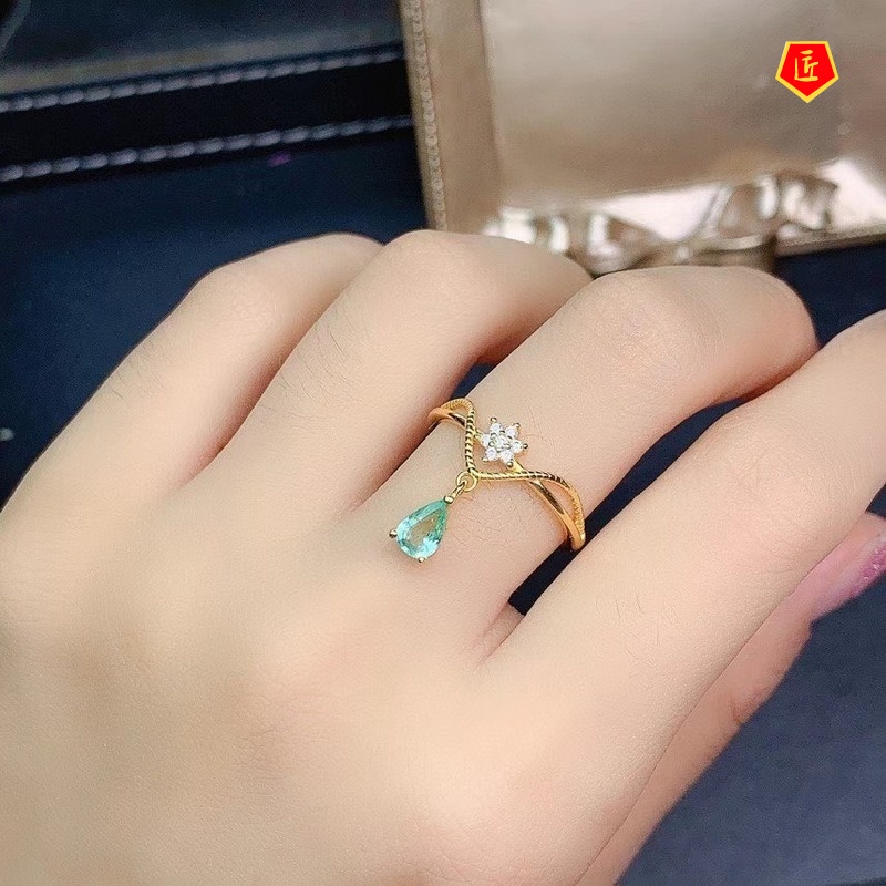 [Ready Stock]Simple Elegant Olive Emerald Gold Crowns Ring for Women