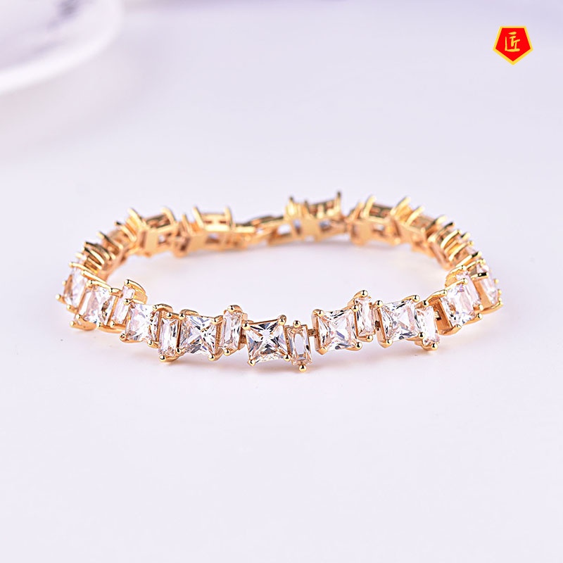 [Ready Stock]New Inlaid Colored Gem Square Diamond Bracelet 18K Gold