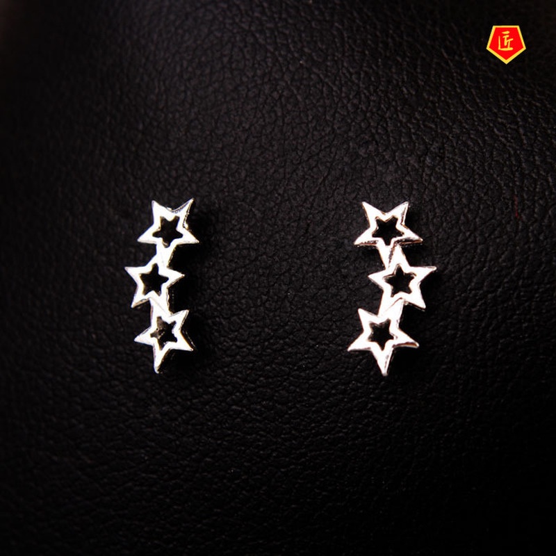 [Ready Stock]Silver Three-Star Stud Earrings Korean-Style Chic Unique