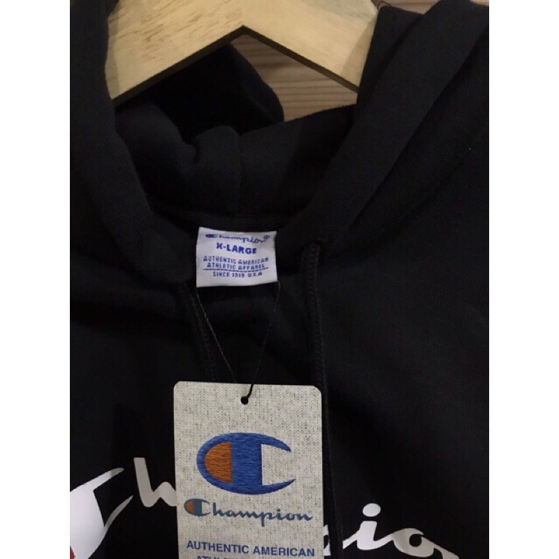 100% ORIGINAL CMT HOODIE CHAMPION SCRIPT LOGO BLACK